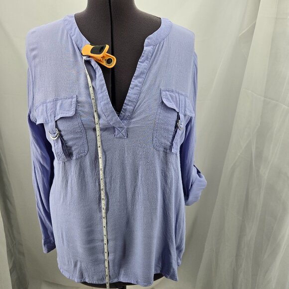 810-49 Chico’s lilac purple V-neck hi-low tunic top Size 2, Large 12 - Picture 2 of 9